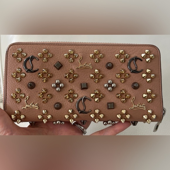 Christian Louboutin Blush Pink Studded Leather Zip-Around Wallet - Picture 10 of 10